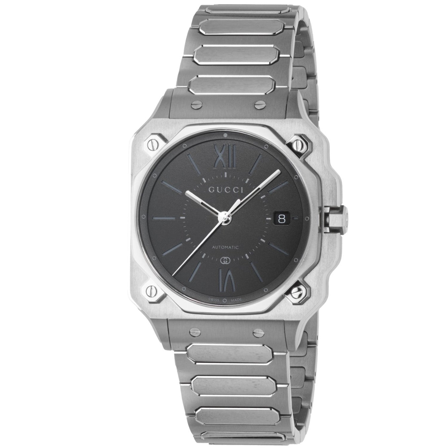 Gucci Gucci G-Flat Automatic 36 mm Stainless Steel Black Dial Bracelet Watch - Berry's Jewellers