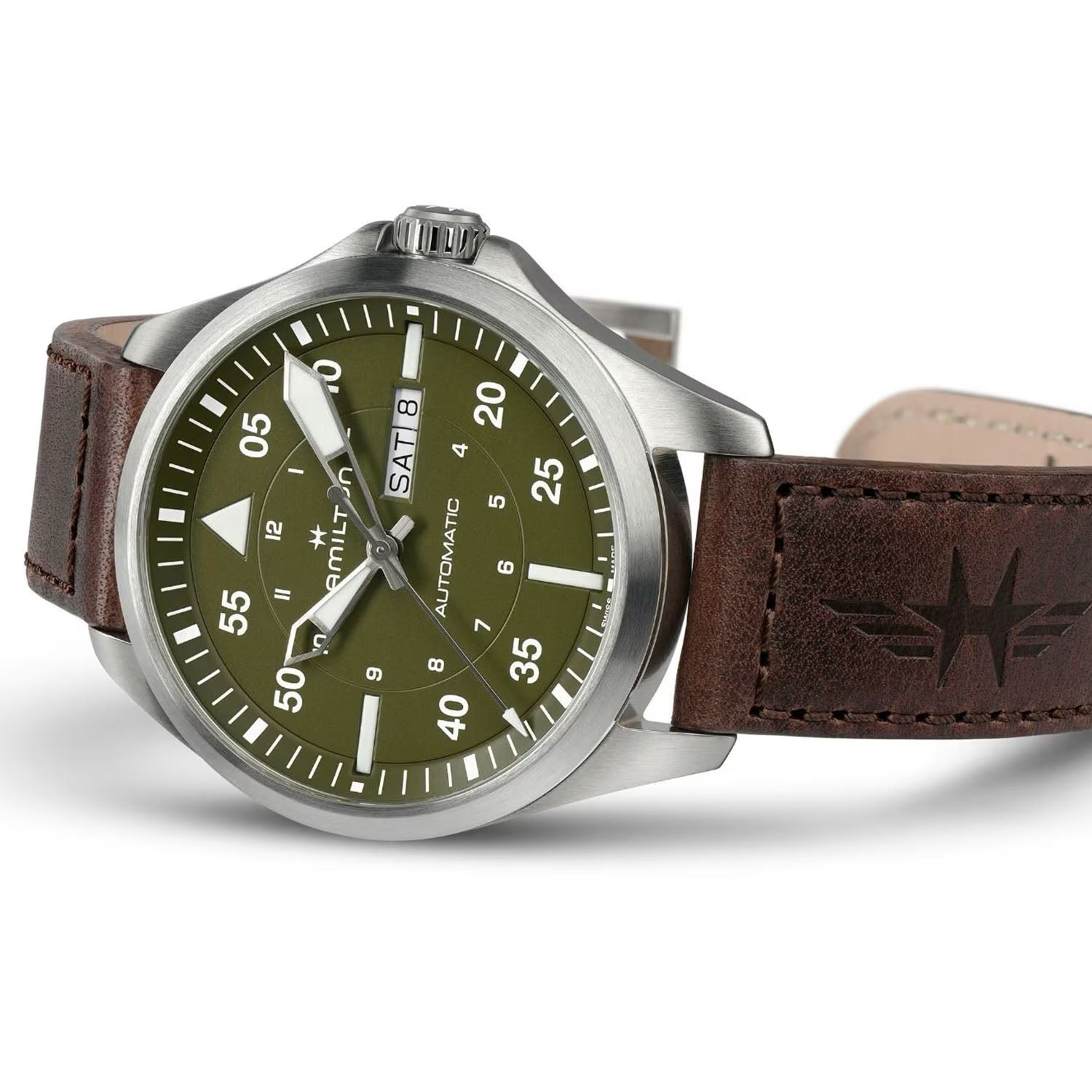 Khaki Aviation 42mm Pilot Day Date Auto Strap Watch