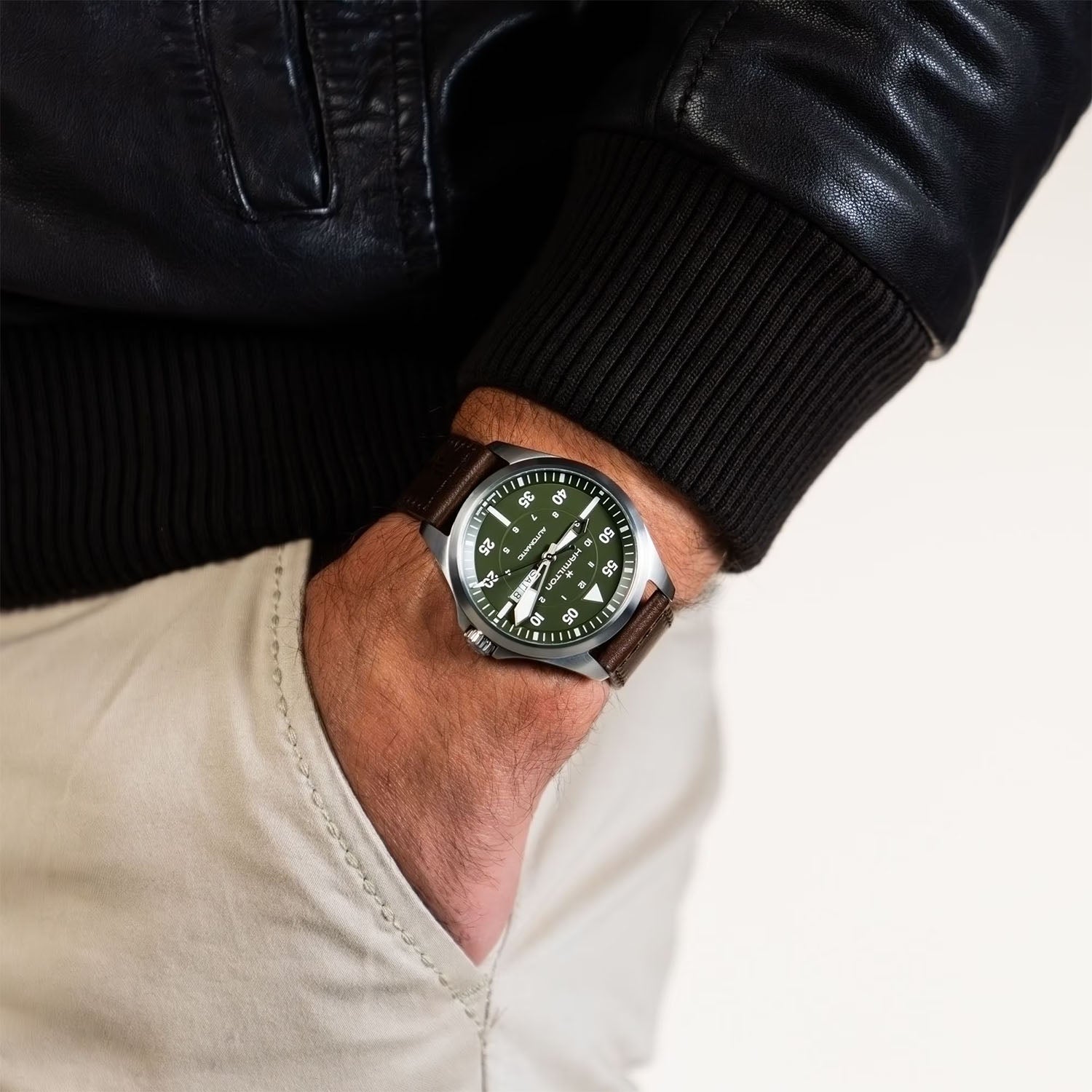 Khaki Aviation 42mm Pilot Day Date Auto Strap Watch