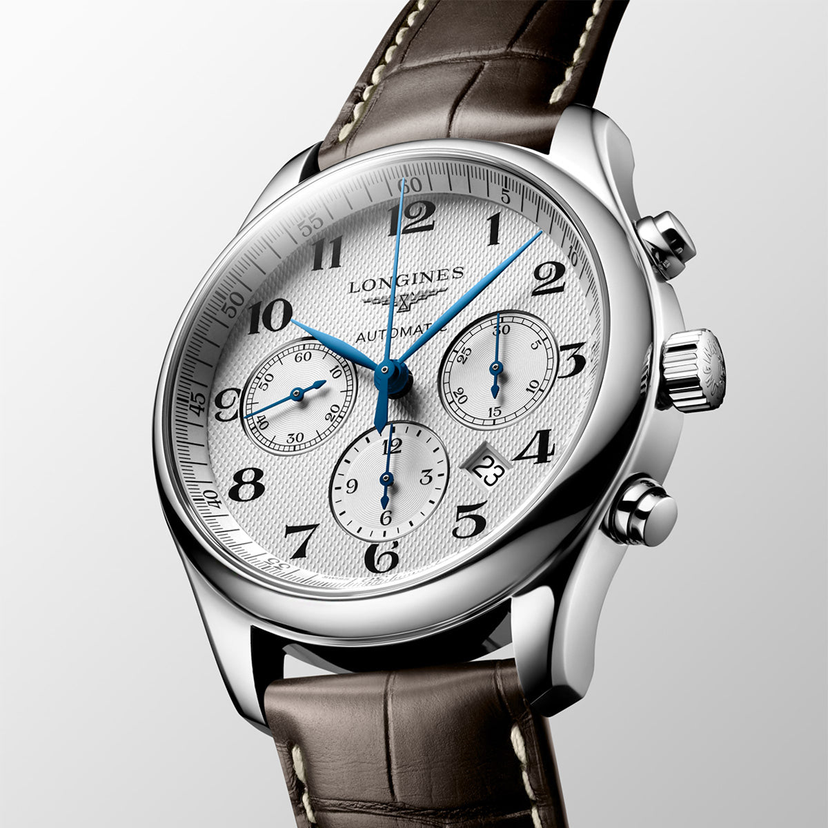 Master Collection 42mm Silver Dial Chronograph Strap Watch