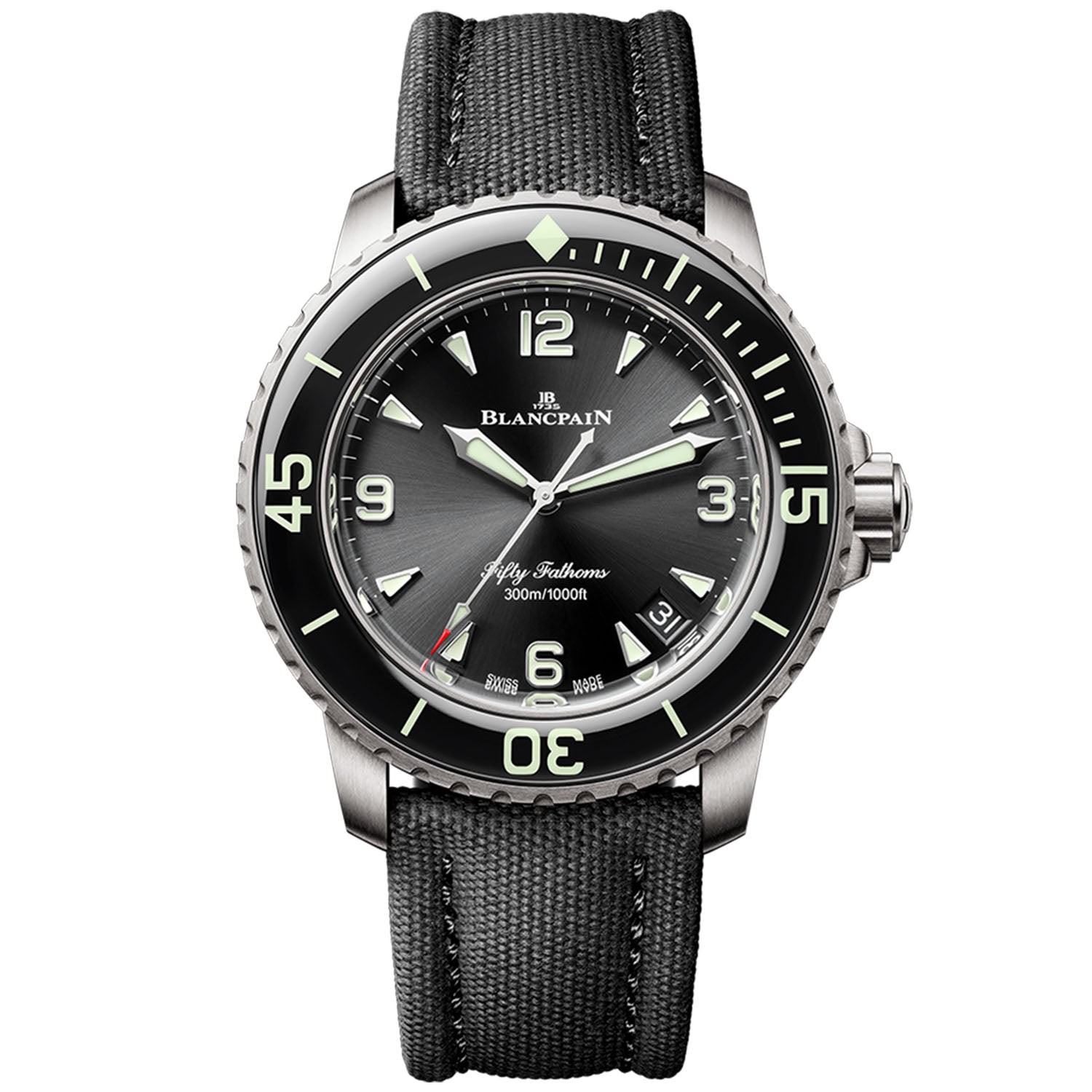 Blancpain Fifty Fathoms 42.3mm Automatique Black Dial & Canvas Strap Watch - Berry's Jewellers