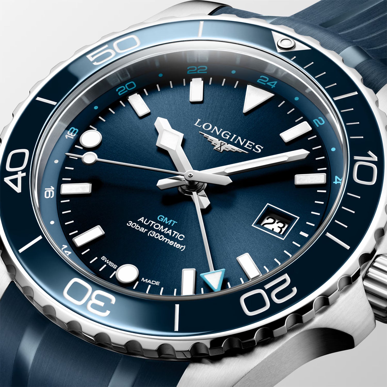 HydroConquest GMT 43mm Blue Dial Men's Automatic Strap Watch