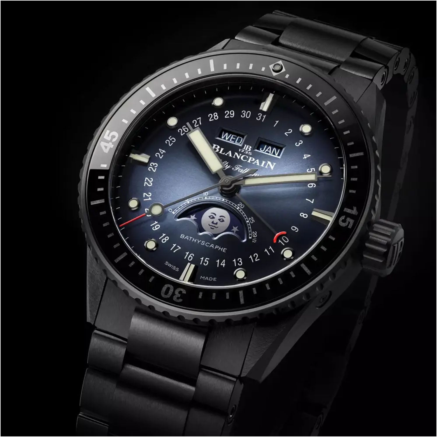 Fifty Fathoms Bathyscaphe Quantième Complet 43.6mm Phases de Lune Strap Watch