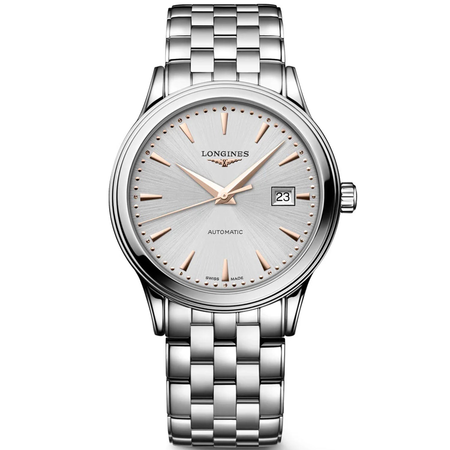 Longines Flagship Steel and Rose Gold 40mm PVD Silver Dial Automatic Bracelet Watch - Berry's Jewellers