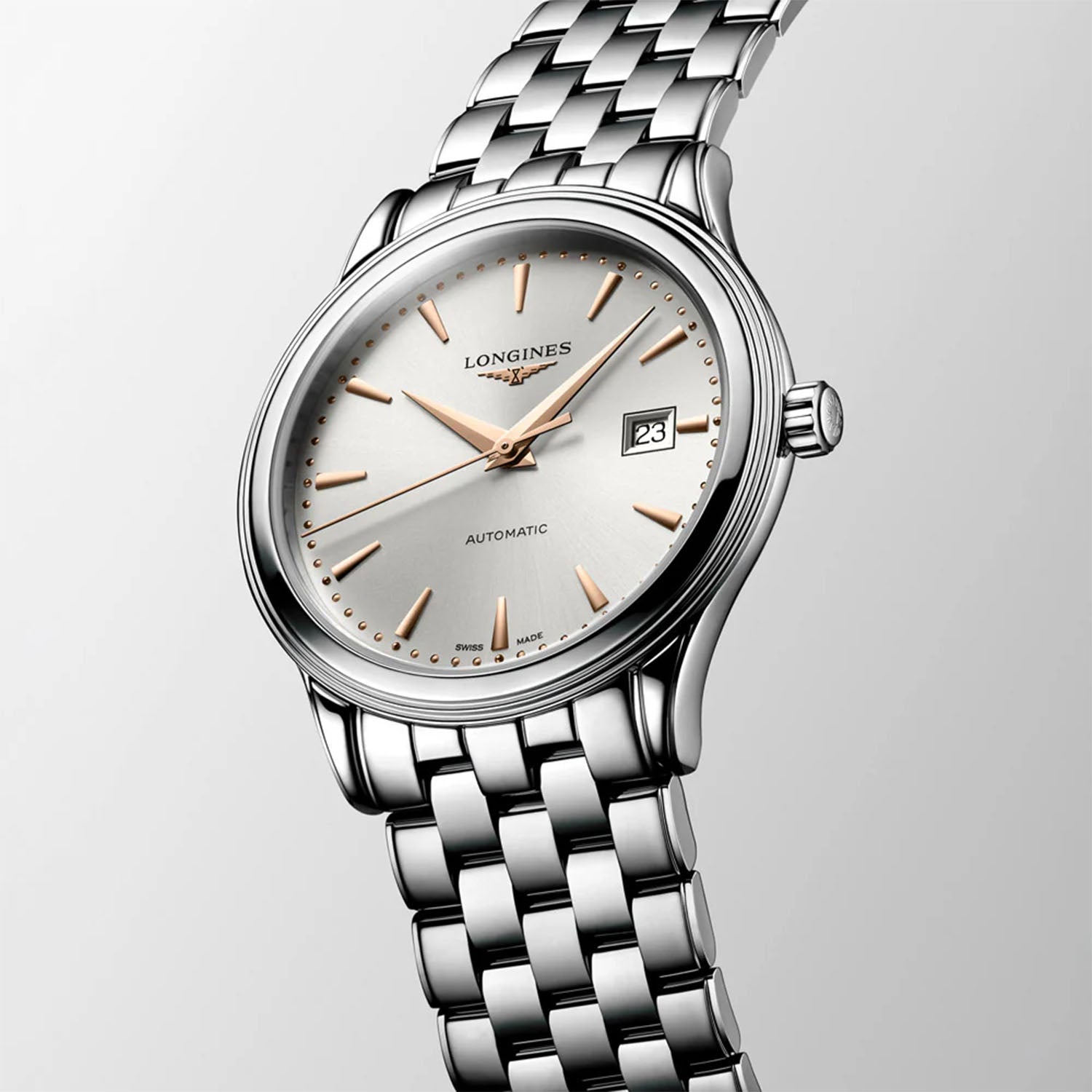 Longines Flagship Steel and Rose Gold 40mm PVD Silver Dial Automatic Bracelet Watch - Berry's Jewellers