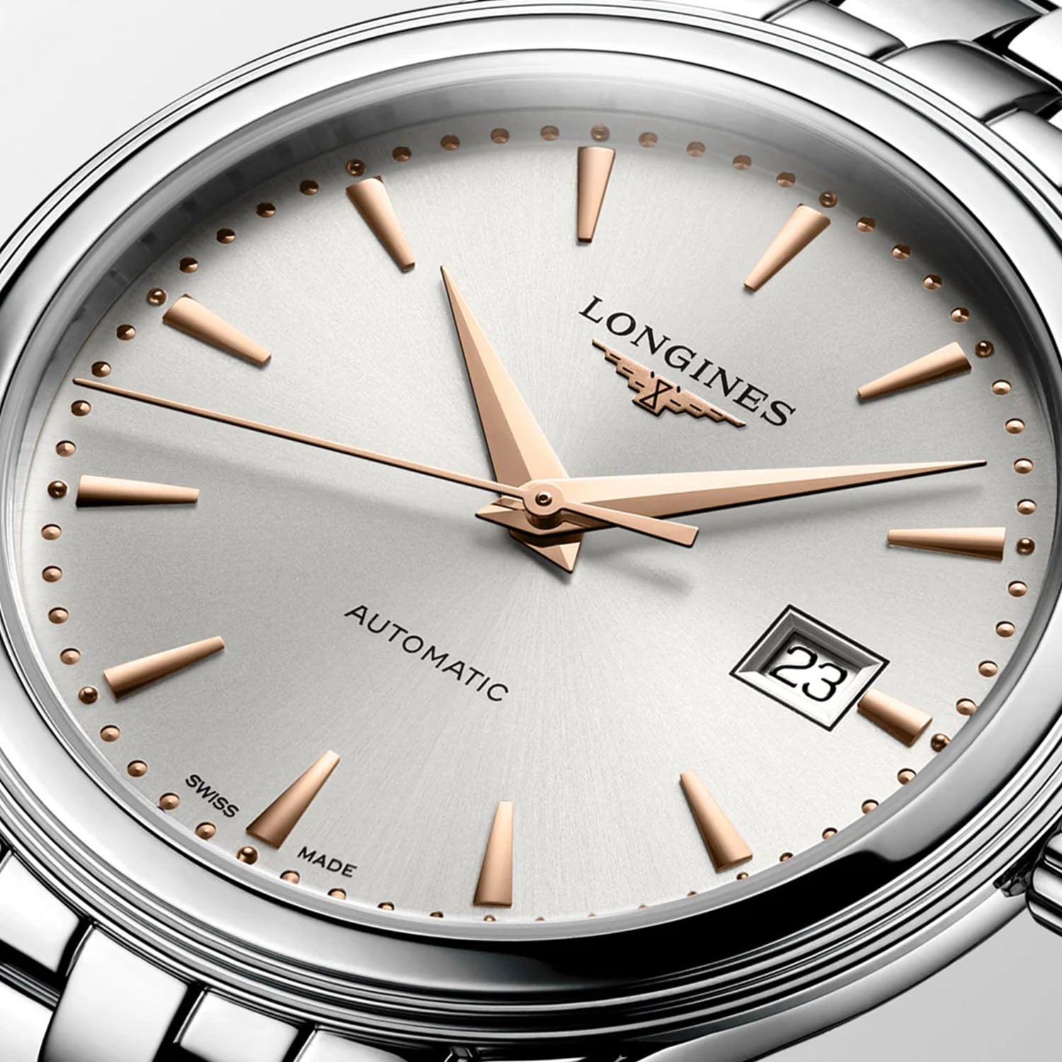 Longines Flagship Steel and Rose Gold 40mm PVD Silver Dial Automatic Bracelet Watch - Berry's Jewellers