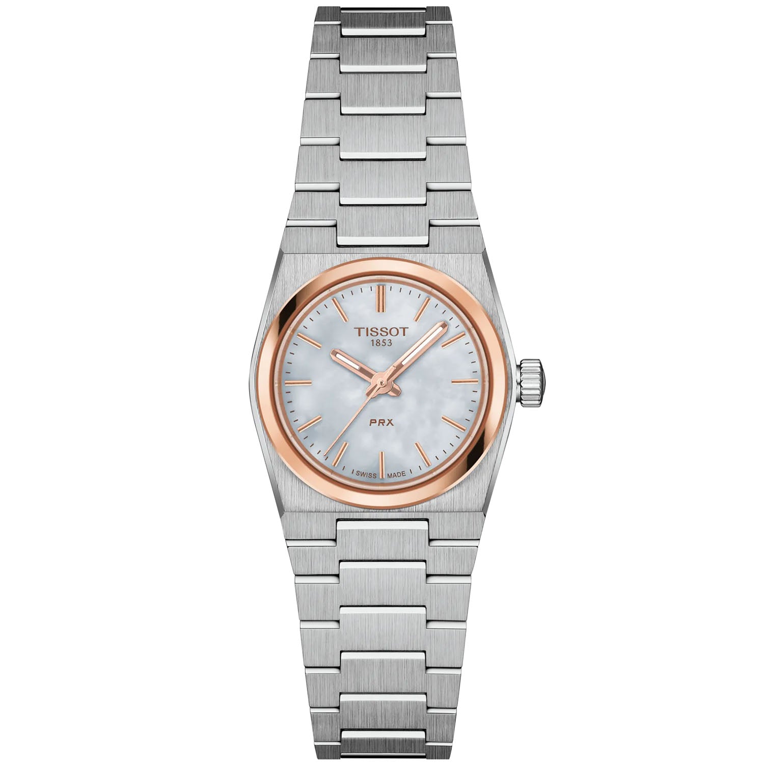 Tissot PRX 25mm Pearl Dial Steel and Rose PVD Bracelet Watch - Berry's Jewellers