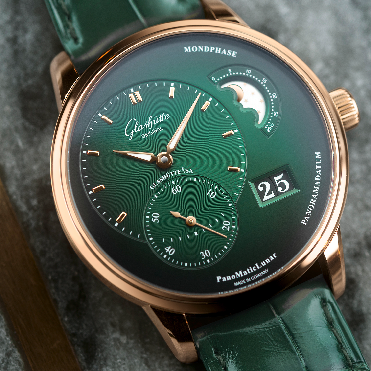 PanoMaticLunar 40mm Rose Gold & Green Dial Automatic Men's Watch