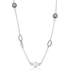 18ct White Gold Southsea and Tahitian Cultured Pearl Necklace with Two Pave Set Links