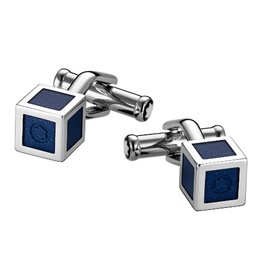 Iconic Lines Steel Cube Blue Lacquer Cufflinks