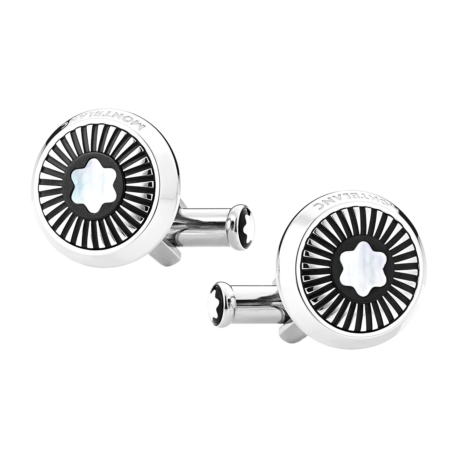 Stainless Steel Ray Pattern and Mother of Pearl Cufflinks