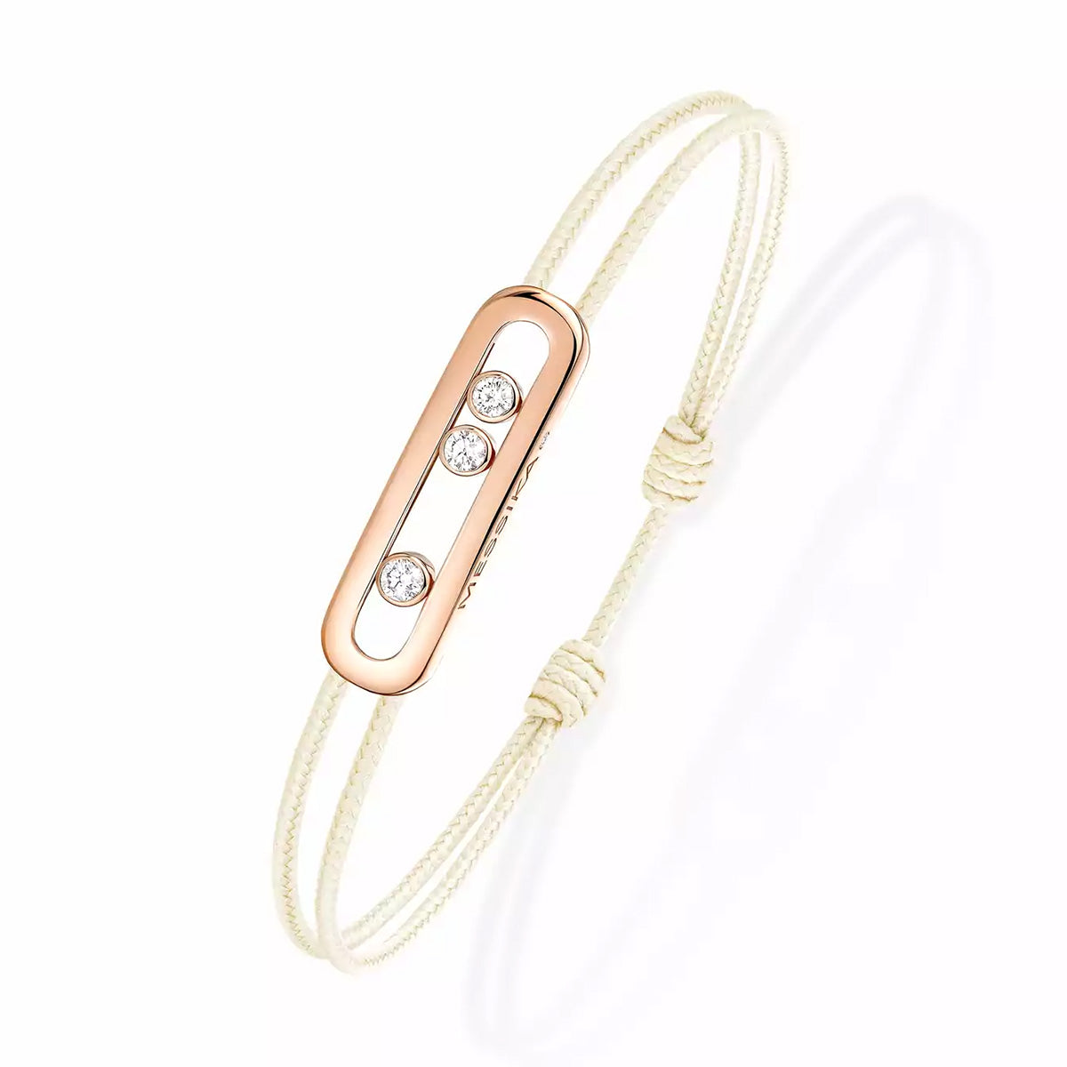 18ct Pink Gold Diamond Set Messika Cares Cream Cord Bracelet