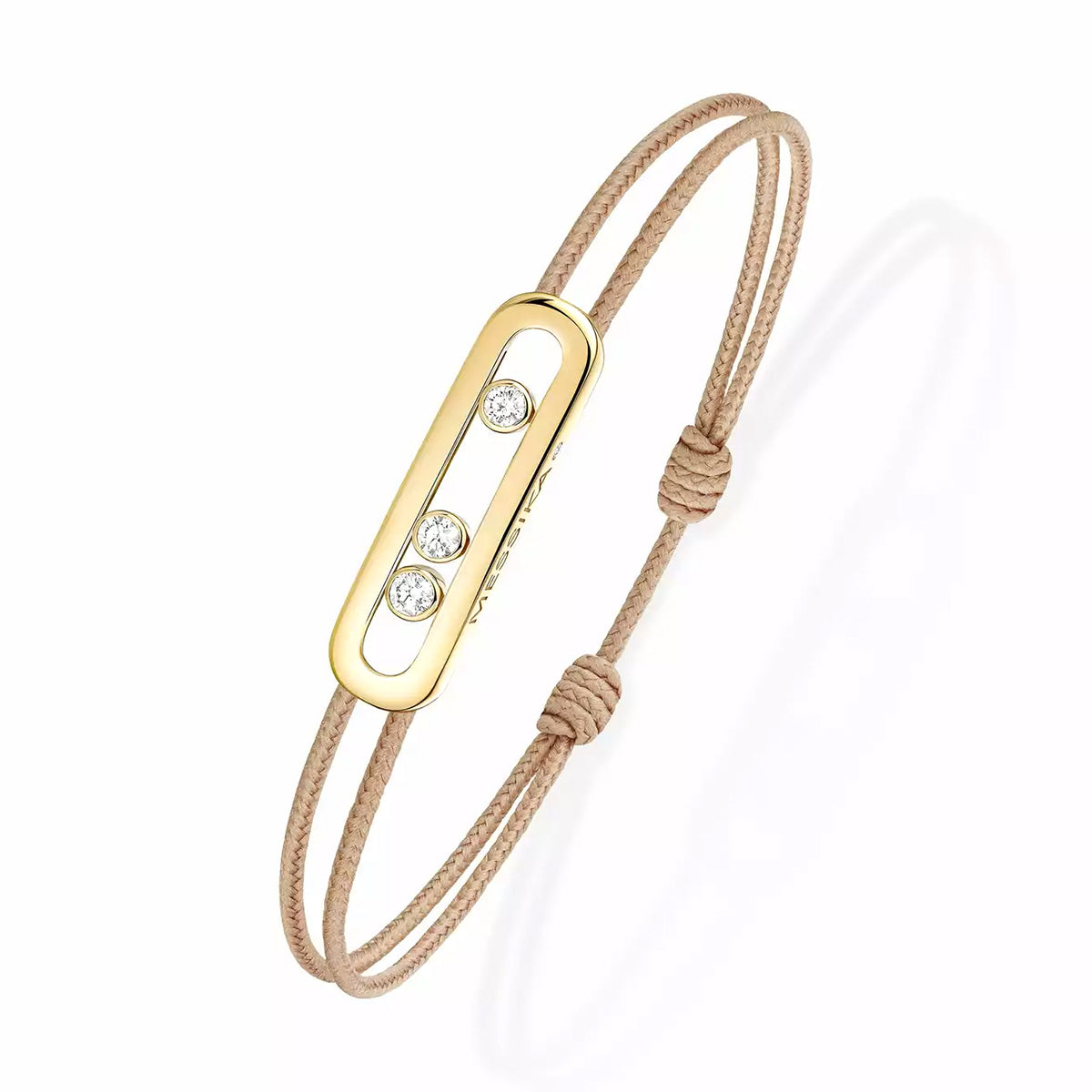 18ct Yellow Gold Diamond Set Messika Cares Beige Cord Bracelet