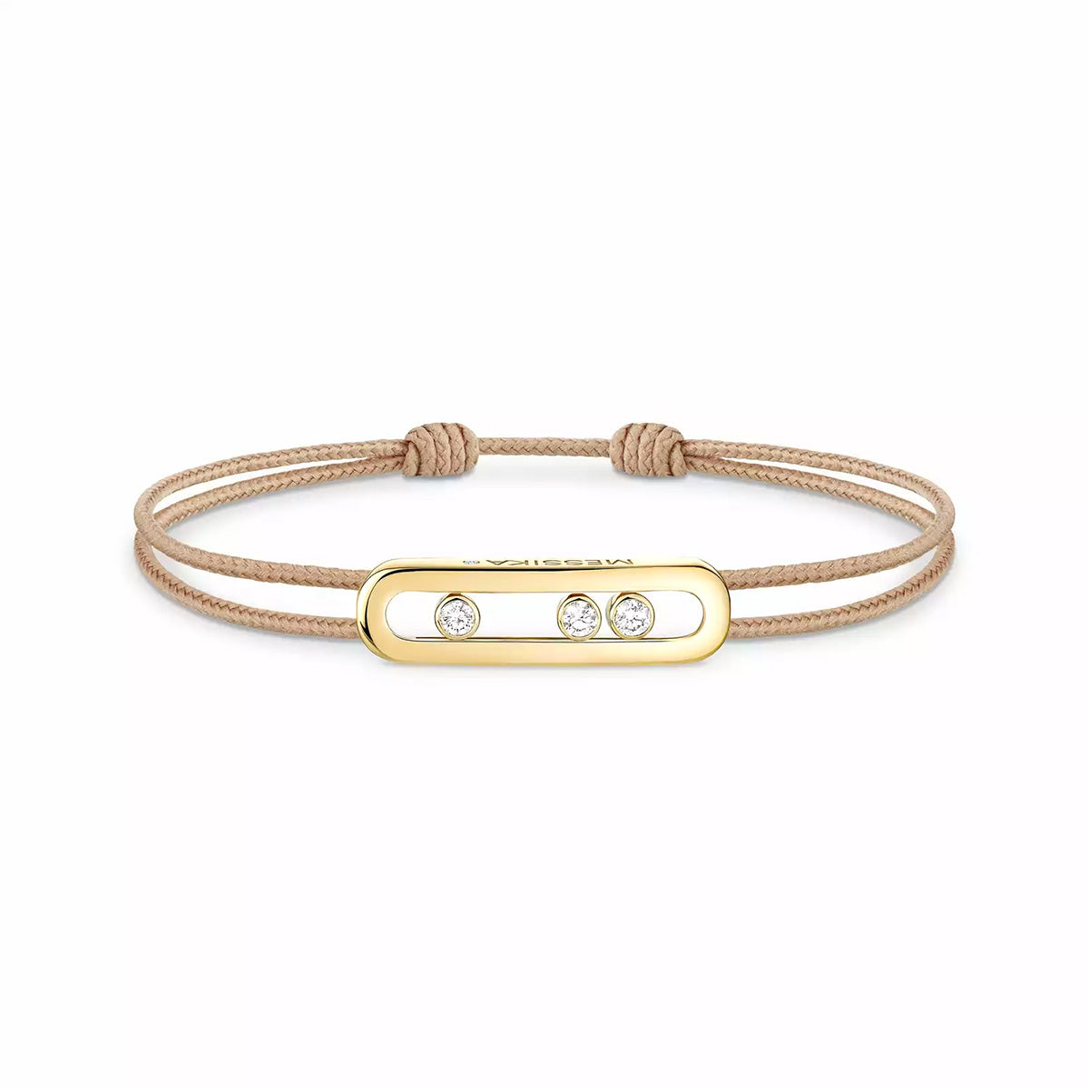 18ct Yellow Gold Diamond Set Messika Cares Beige Cord Bracelet