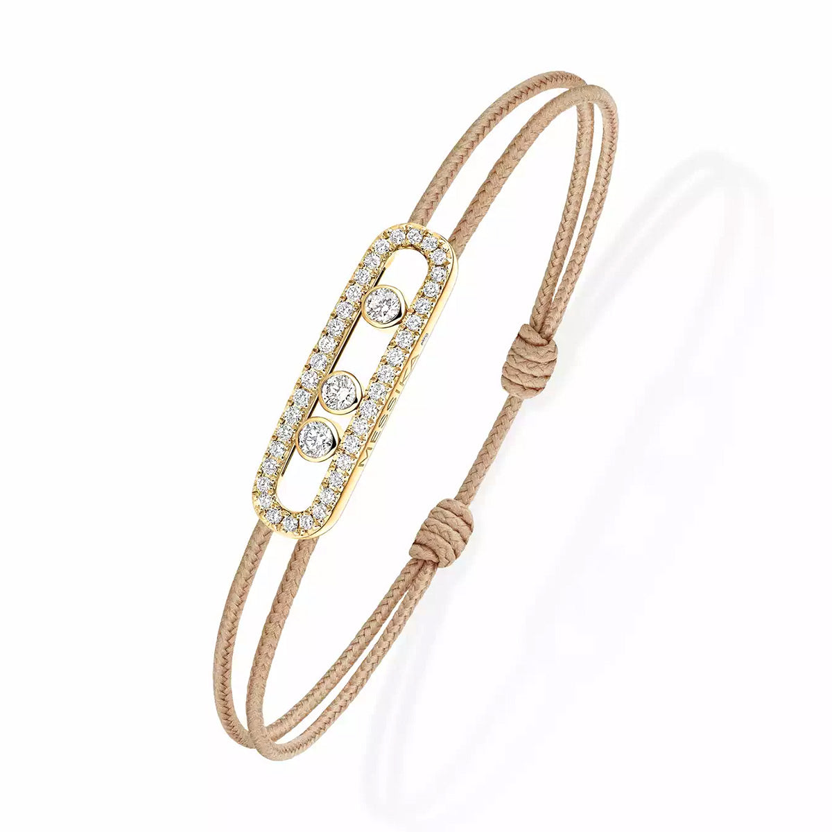 18ct Yellow Gold Pave Diamond Set Messika Cares Beige Cord Bracelet