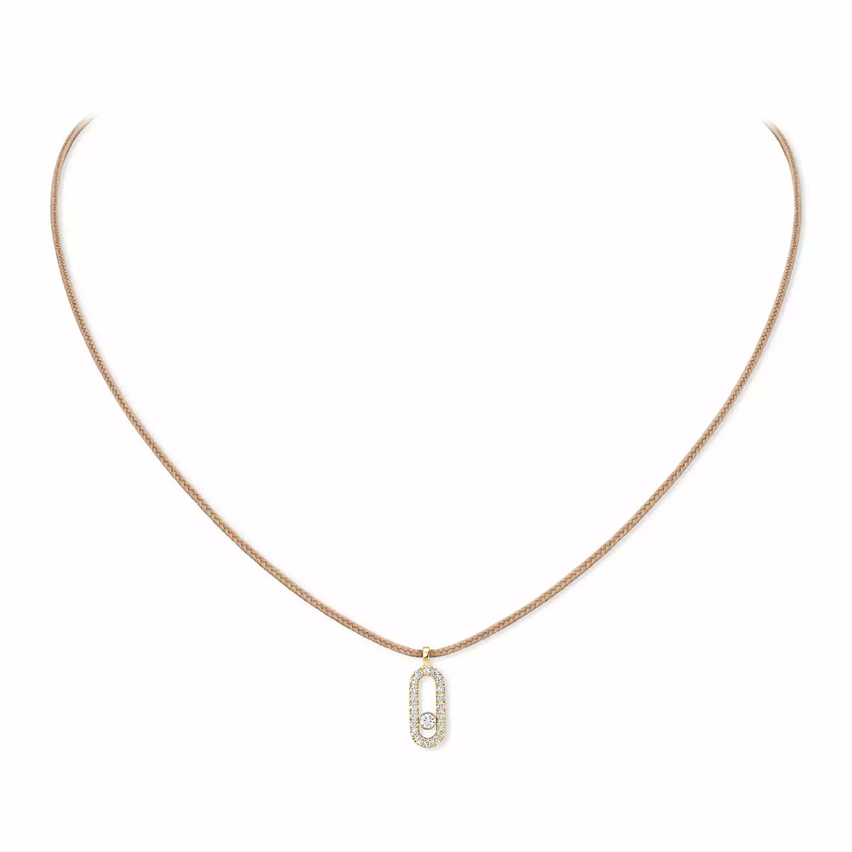 18ct Yellow Gold Diamond Messika Cares Necklace On A Beige Cord