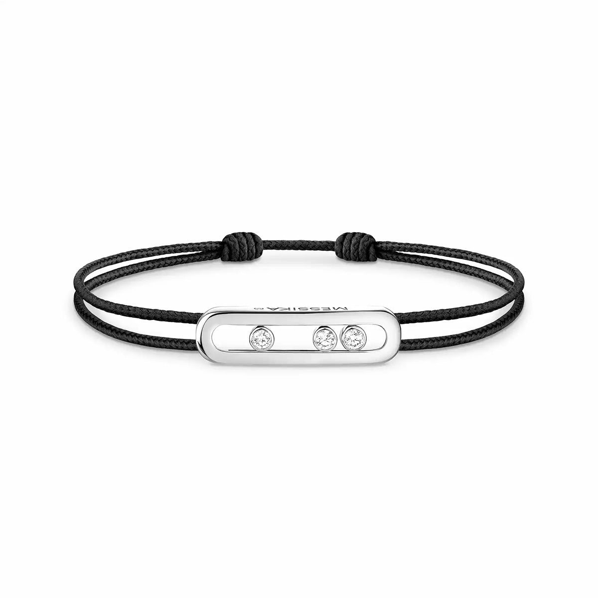 18ct White Gold Diamond Set Messika Cares Black Cord Bracelet