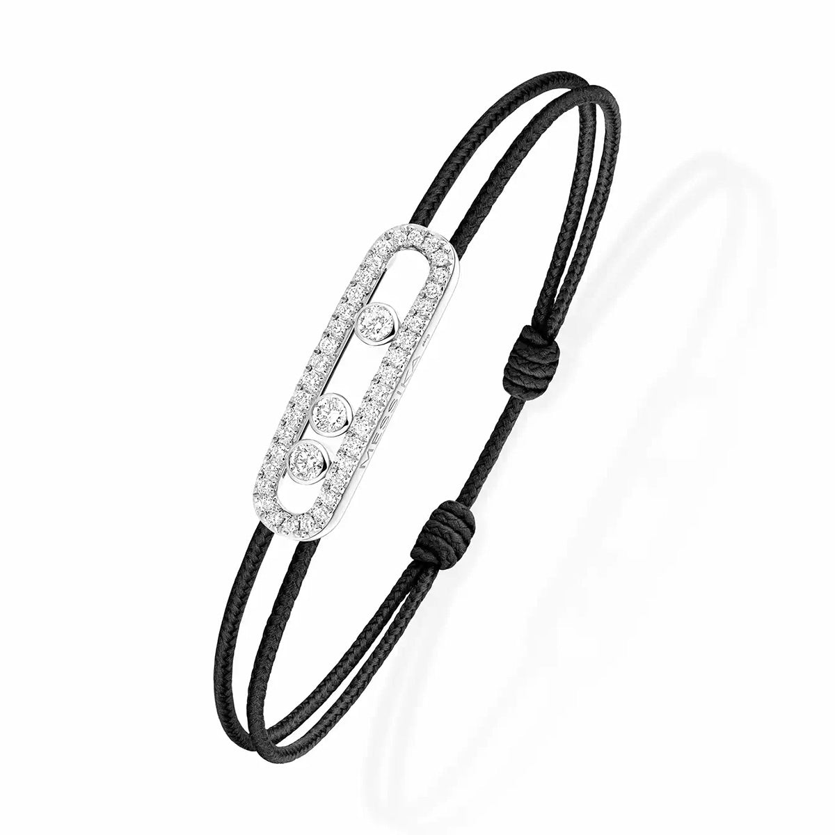 18ct White Gold Pave Diamond Set Messika Cares Black Cord Bracelet