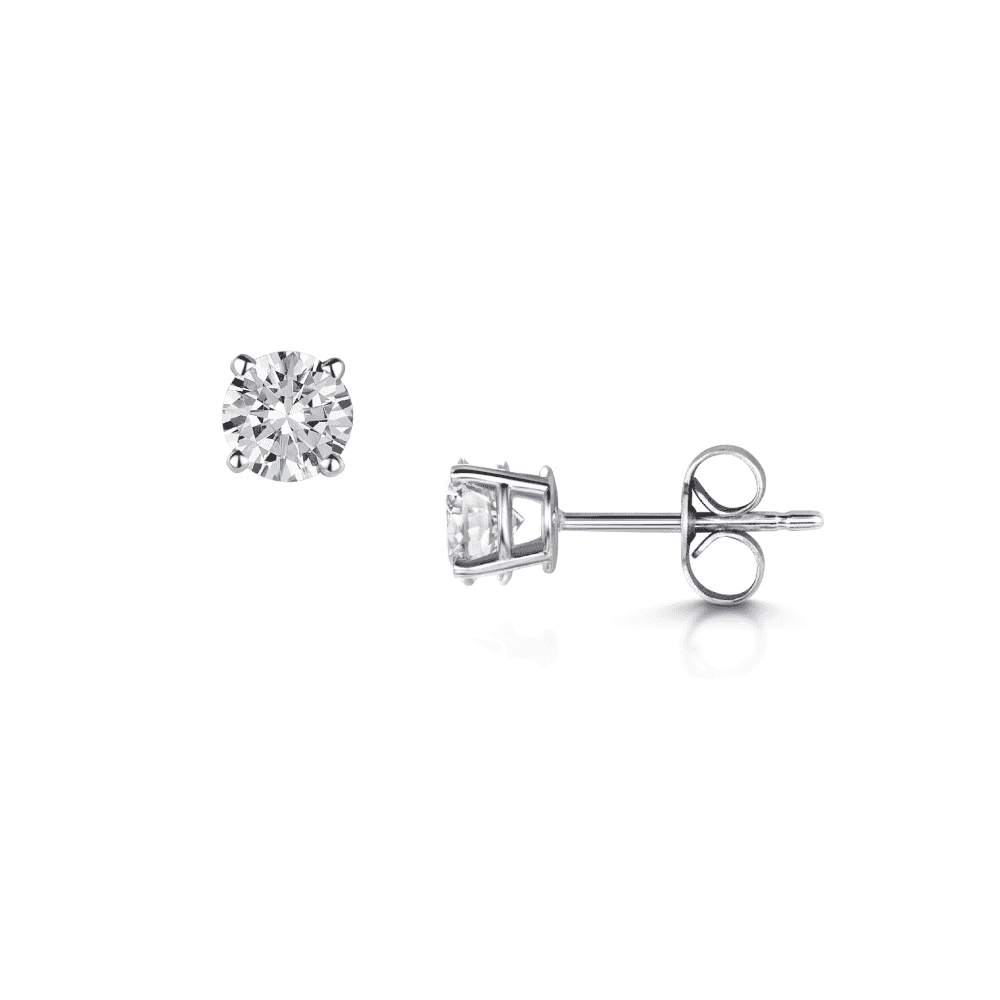 Classic 18ct White Gold Round Brilliant Cut Diamond Solitaire Stud Earrings