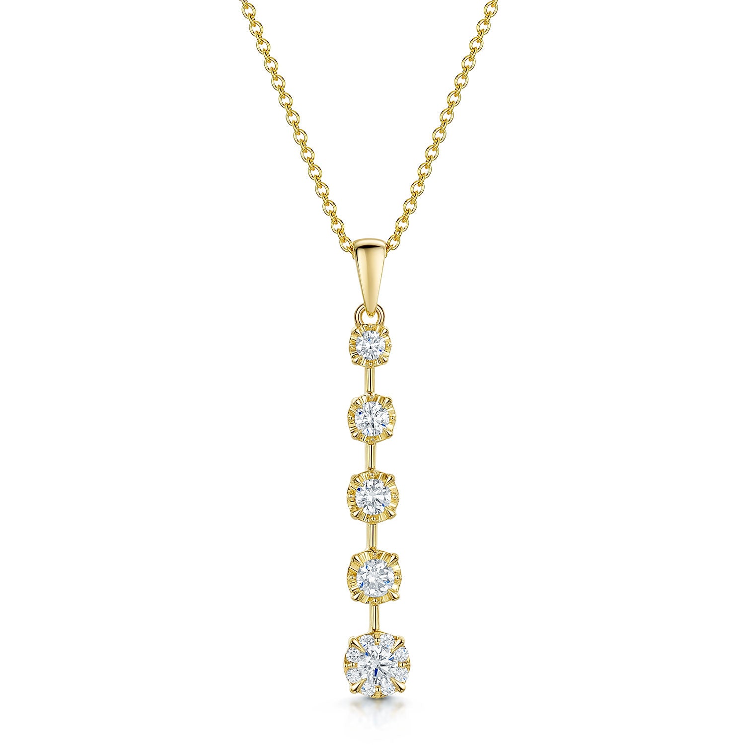 Berry's 18ct Yellow Gold Round Brilliant Cut Diamond Graduated Drop Pendant - Berry's Jewellers