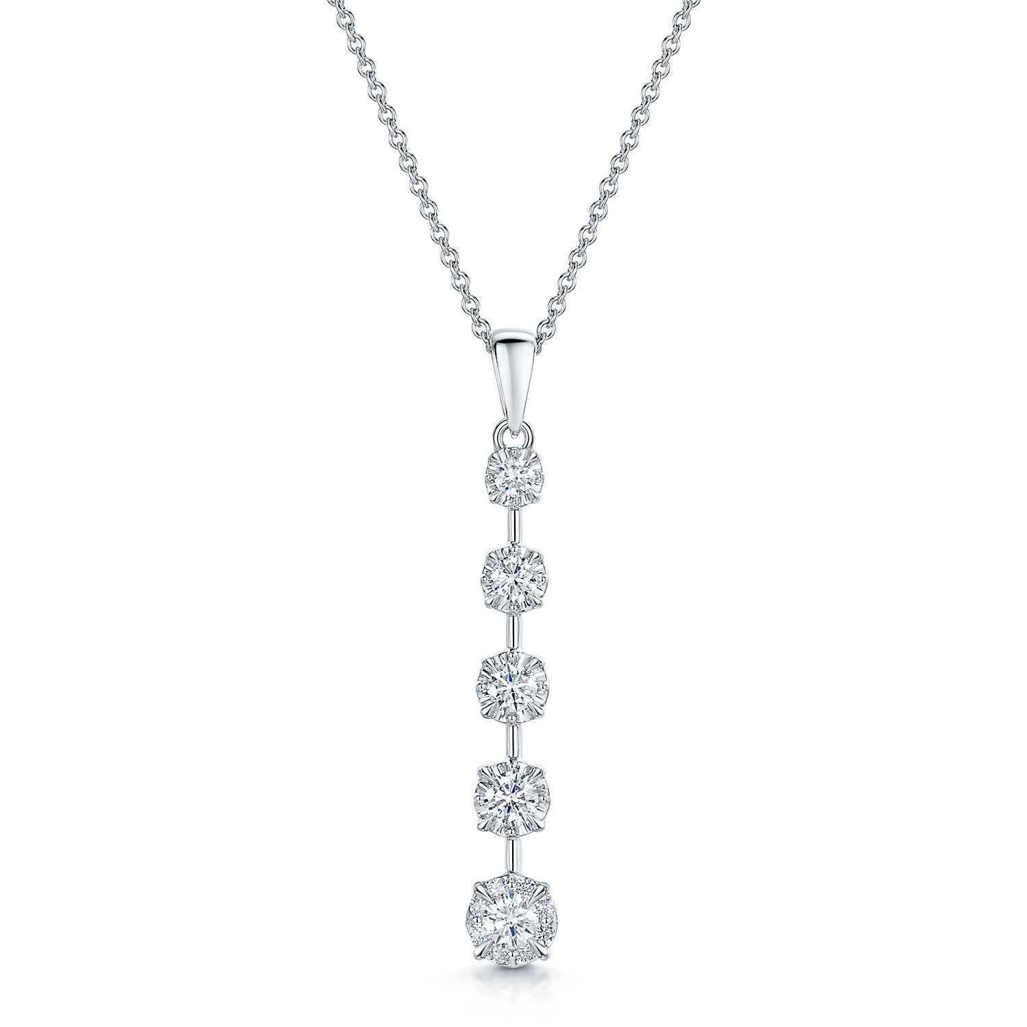 Berry's 18ct White Gold Round Brilliant Cut Diamond Graduated Drop Pendant - Berry's Jewellers