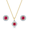 18ct Gold Ruby & Diamond Cluster Pendant & Earring Set