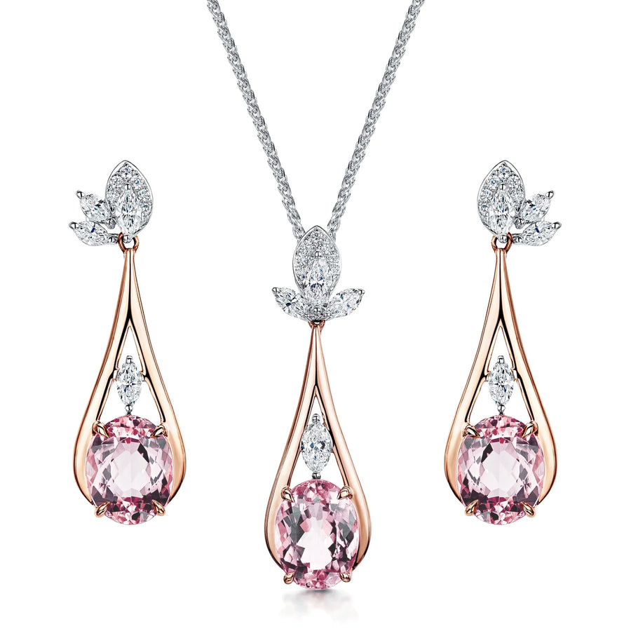 18ct Rose & White Gold Pink Tourmaline Jewellery Set