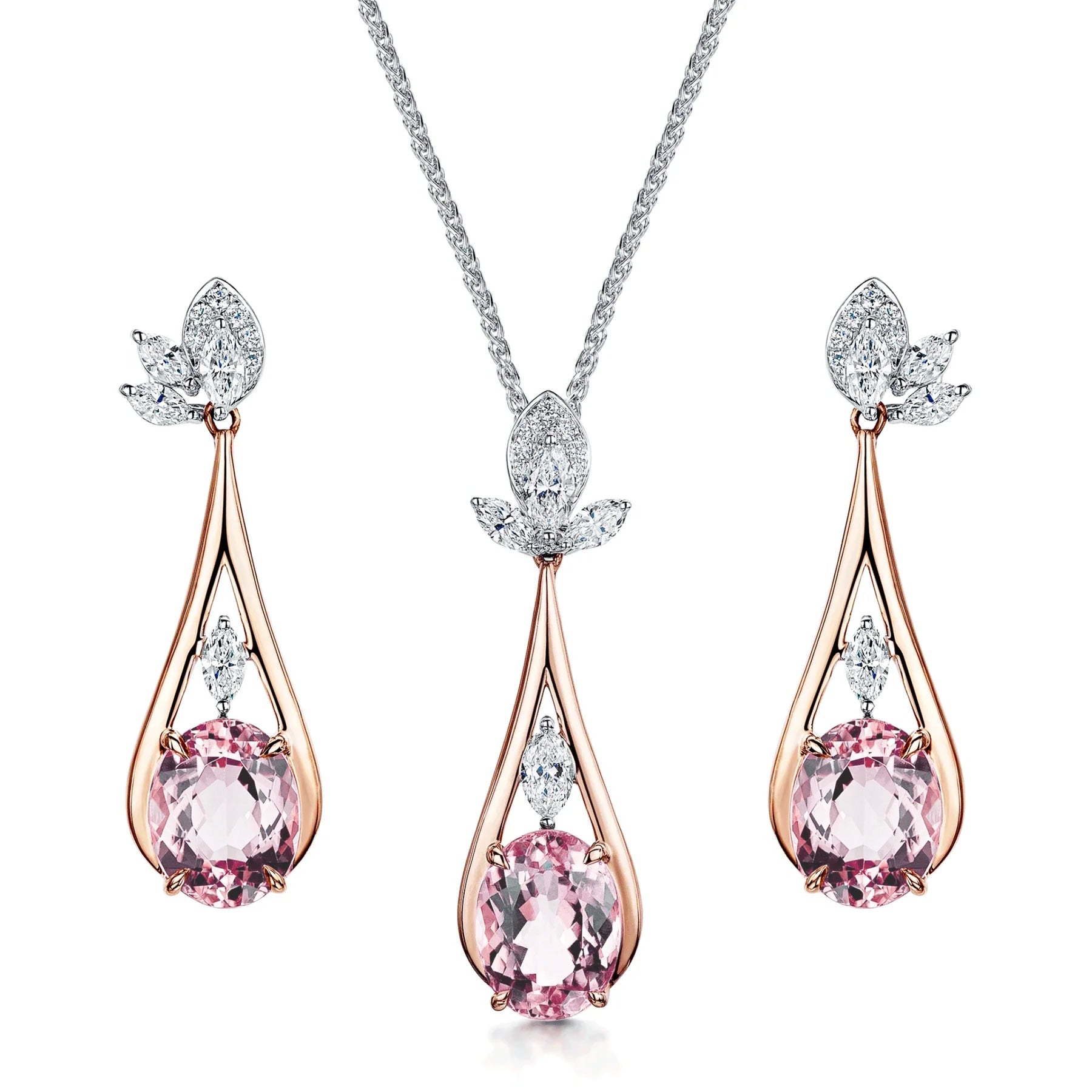 18ct Rose & White Gold Pink Tourmaline Jewellery Set