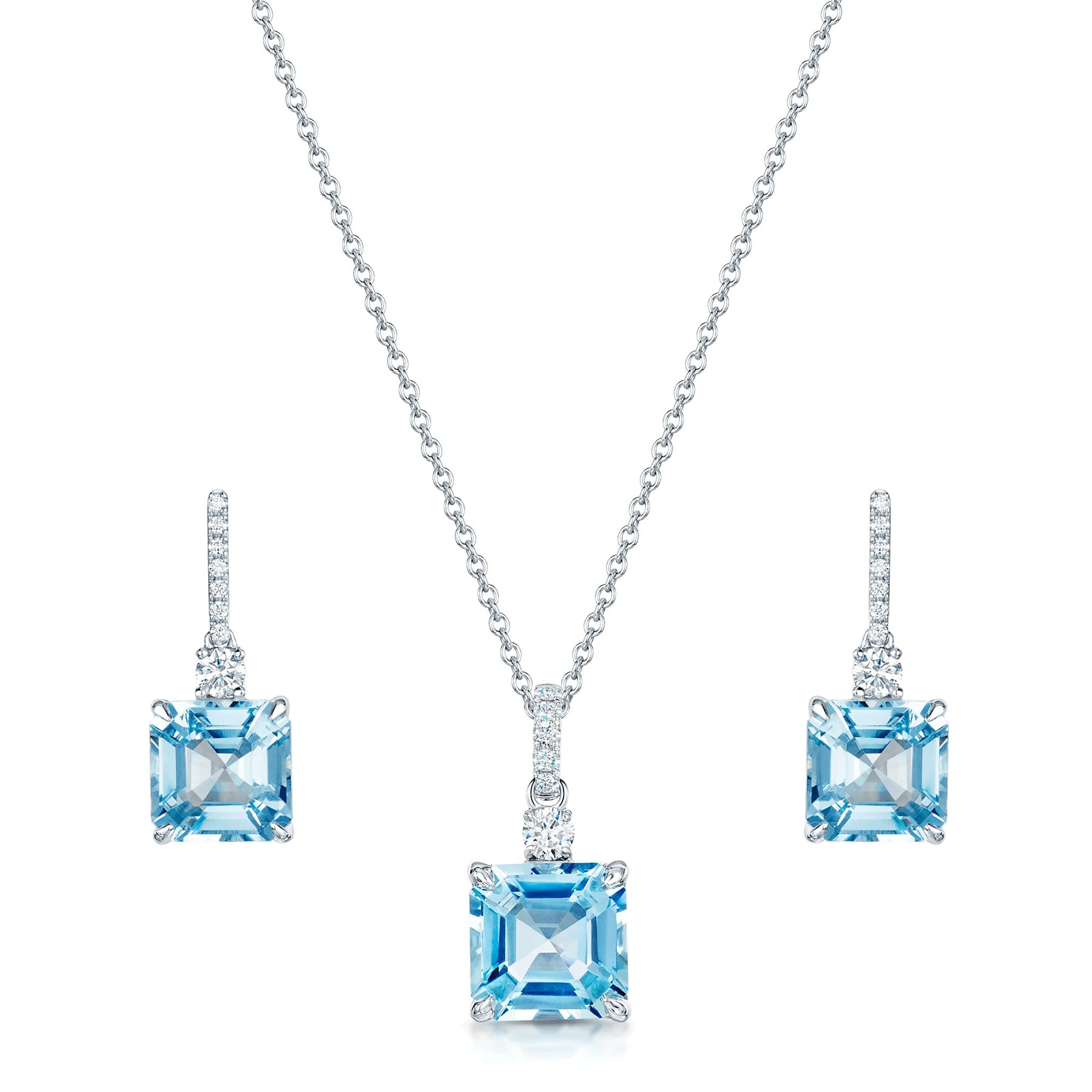 18ct White Gold Aquamarine & Diamond Jewellery Set