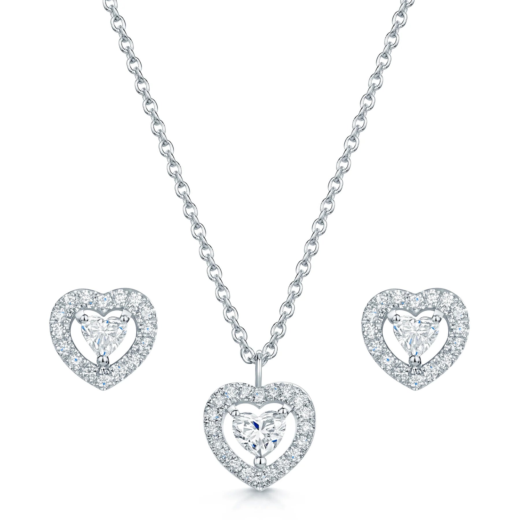 18ct White Gold Diamond Heart Pendant & Earring Set