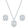 18ct White Gold Emerald Cut Diamond Pendant & Earring Set