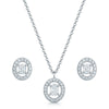 18ct White Gold Oval Diamond Halo Pendant & Earring Set