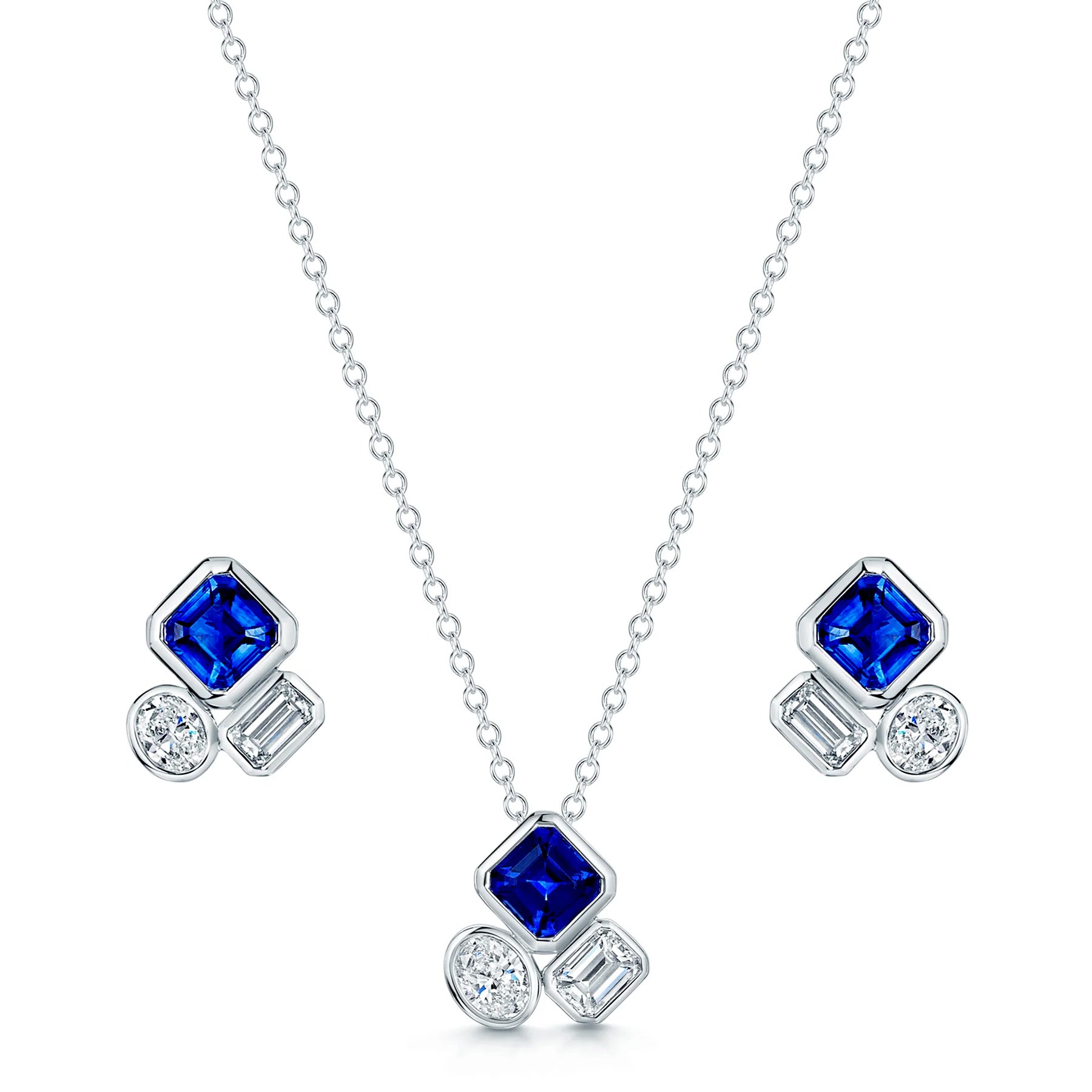 18ct White Gold Sapphire & Diamond Jewellery Set