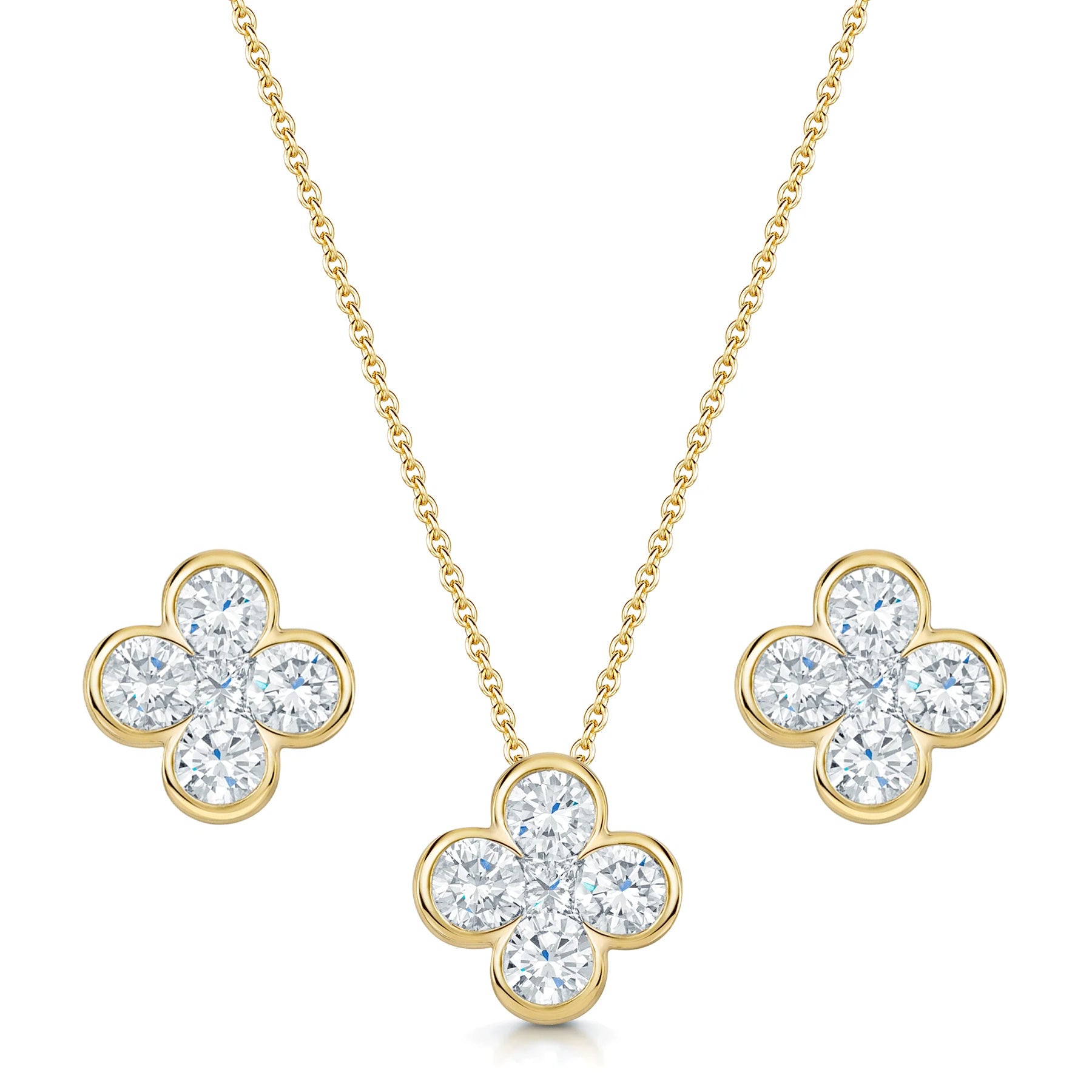 18ct Yellow Gold Diamond Pendant & Earring Set