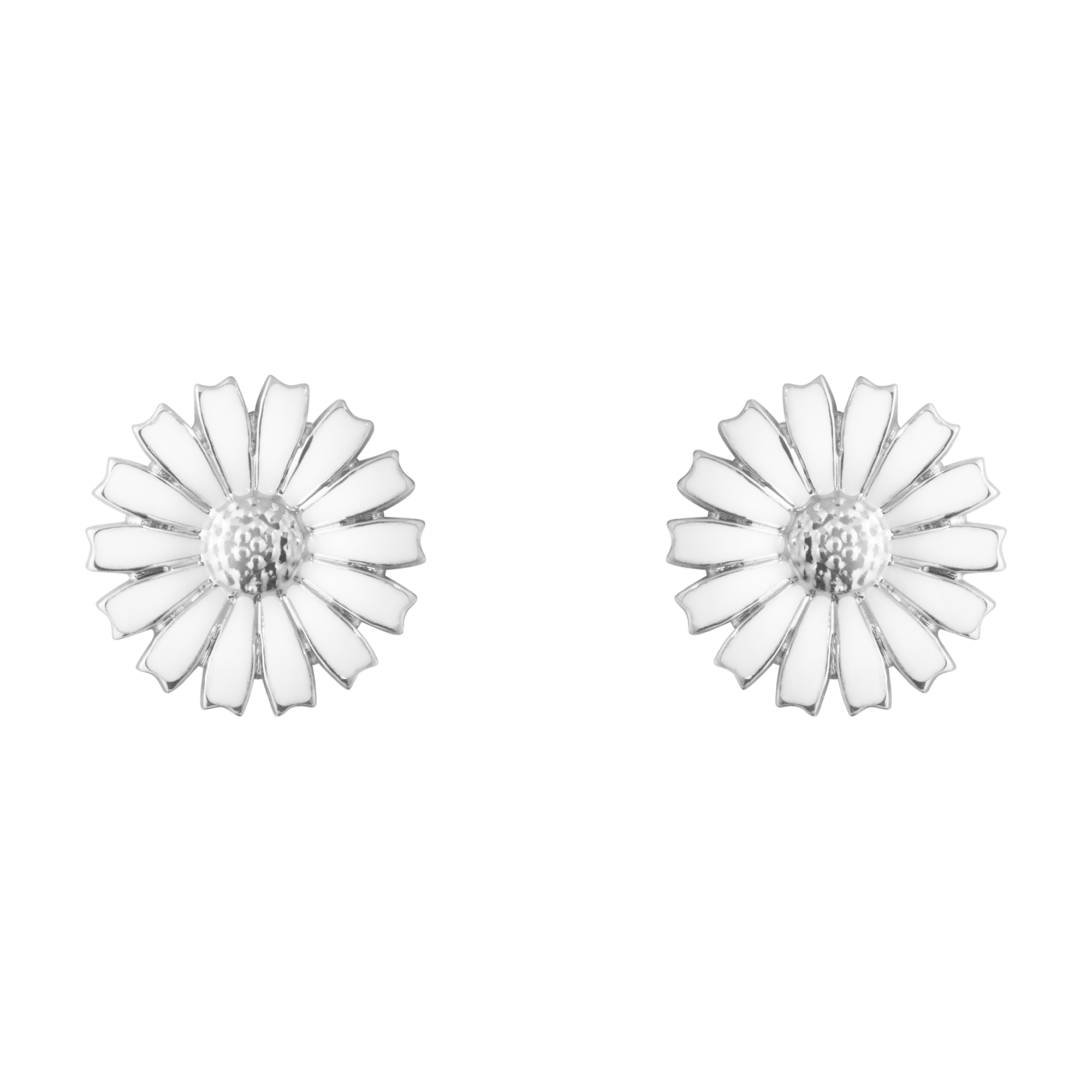 Daisy Silver And White Enamel Stud Earrings