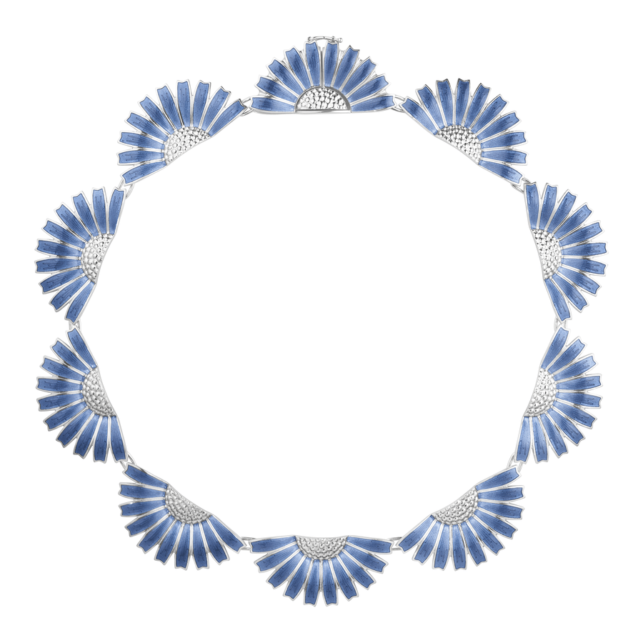 Daisy Silver & Blue Enamel Necklace