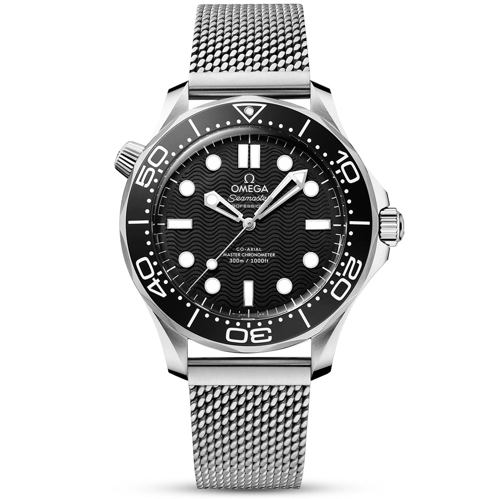 OMEGA Seamaster Diver 300m 42mm Black Dial Mens Mesh Bracelet Watch - Berry's Jewellers