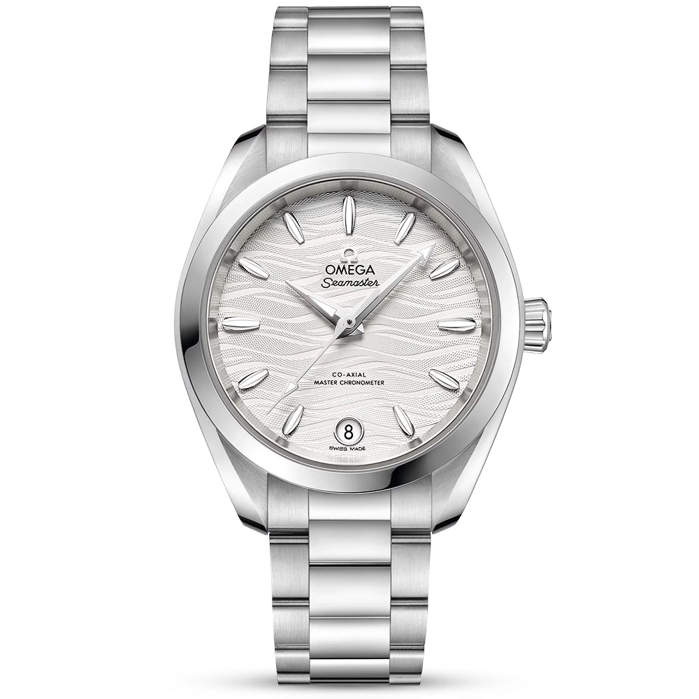 OMEGA Seamaster Aqua Terra 34mm Waved Silver Dial Ladies Watch - Berry's Jewellers