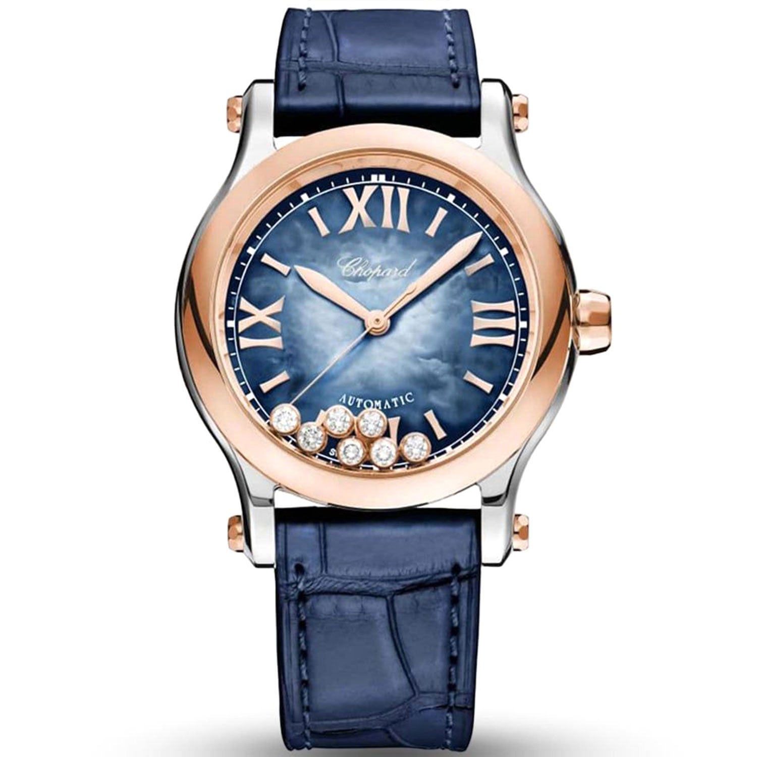 Happy Sport 36mm Blue Mother of Pearl Diamond Dial Automatic Watch