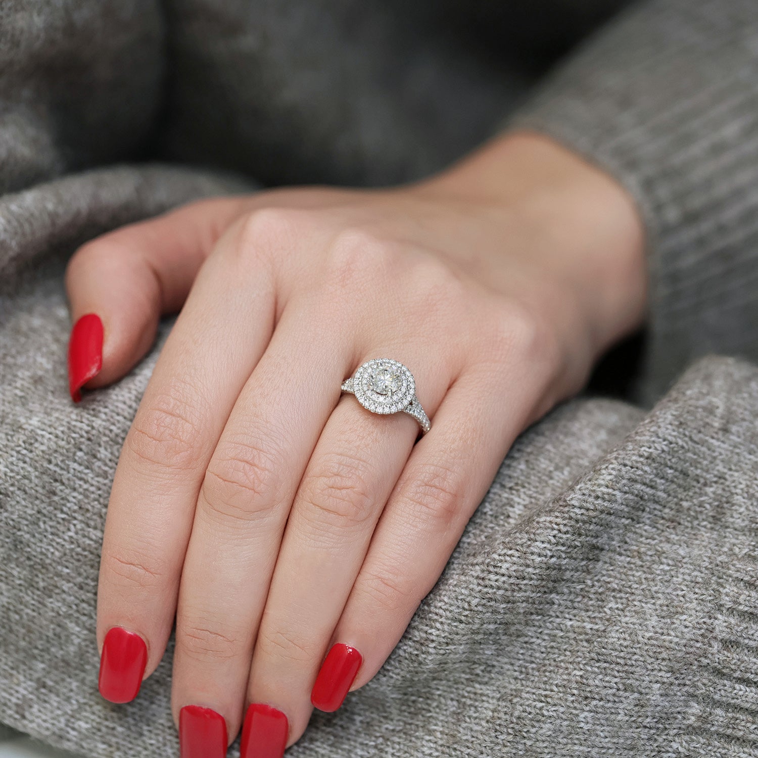 Berry's Platinum GIA Diamond Double Halo Ring with Split Diamond Shoulders - Berry's Jewellers