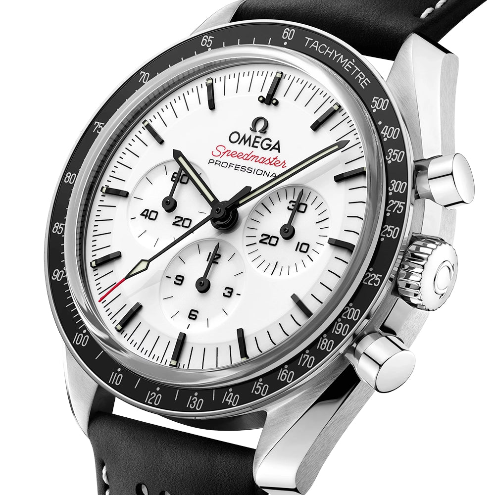 Speedmaster Moonwatch 42mm White Dial Leather Strap Watch