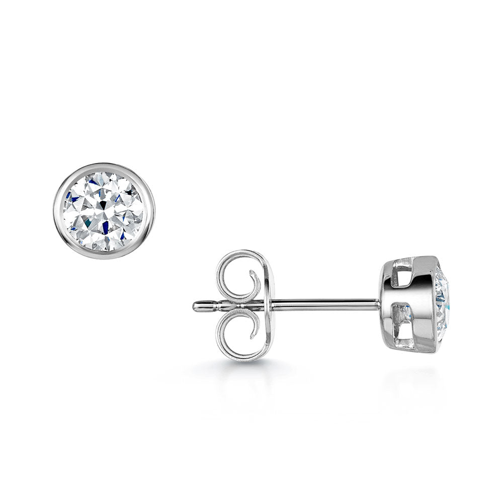 Berry's 18ct White Gold Round Brilliant Cut 1.00ct Diamond Rub Over Set Earrings - Berry's Jewellers