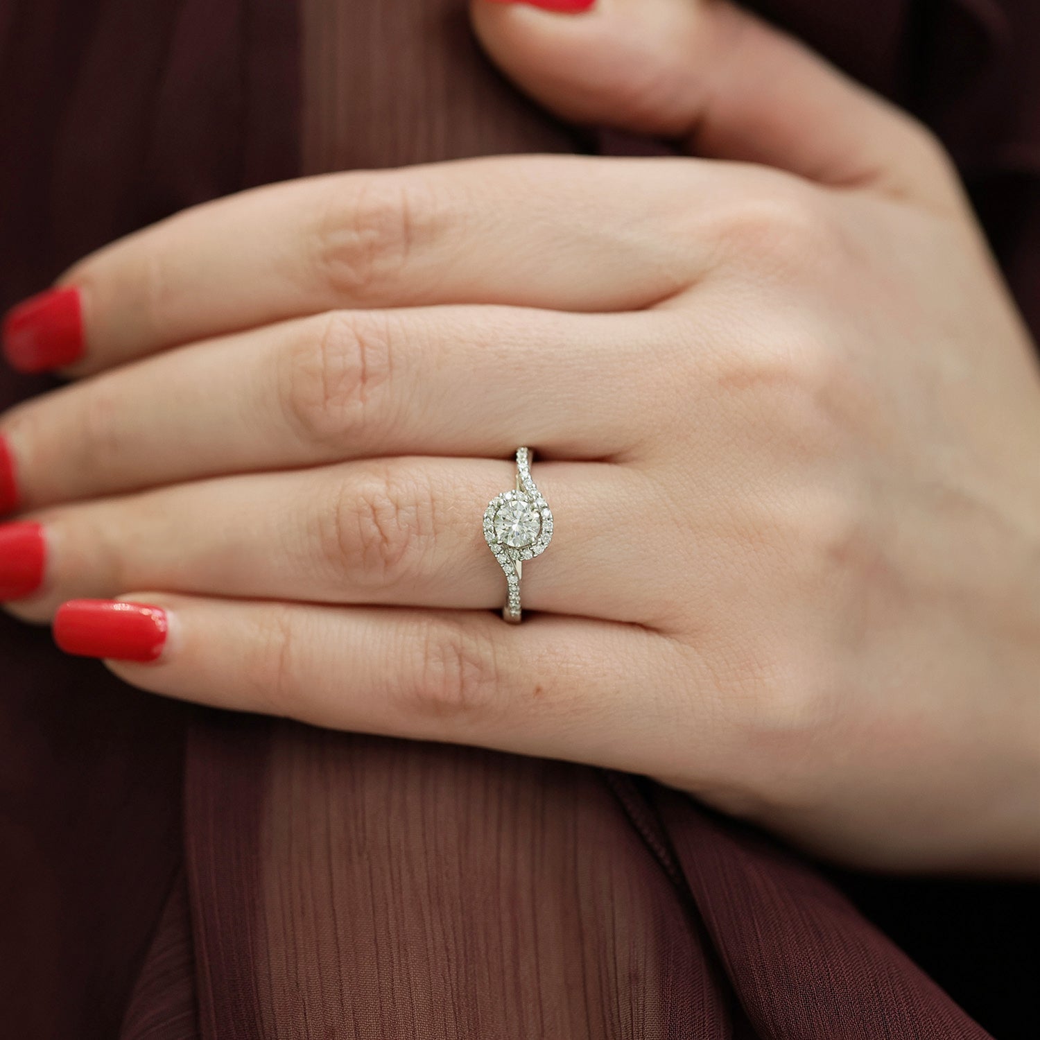 Berry's Platinum Round Brilliant Cut Diamond Ring With Wrap Around Diamond Halo - Berry's Jewellers