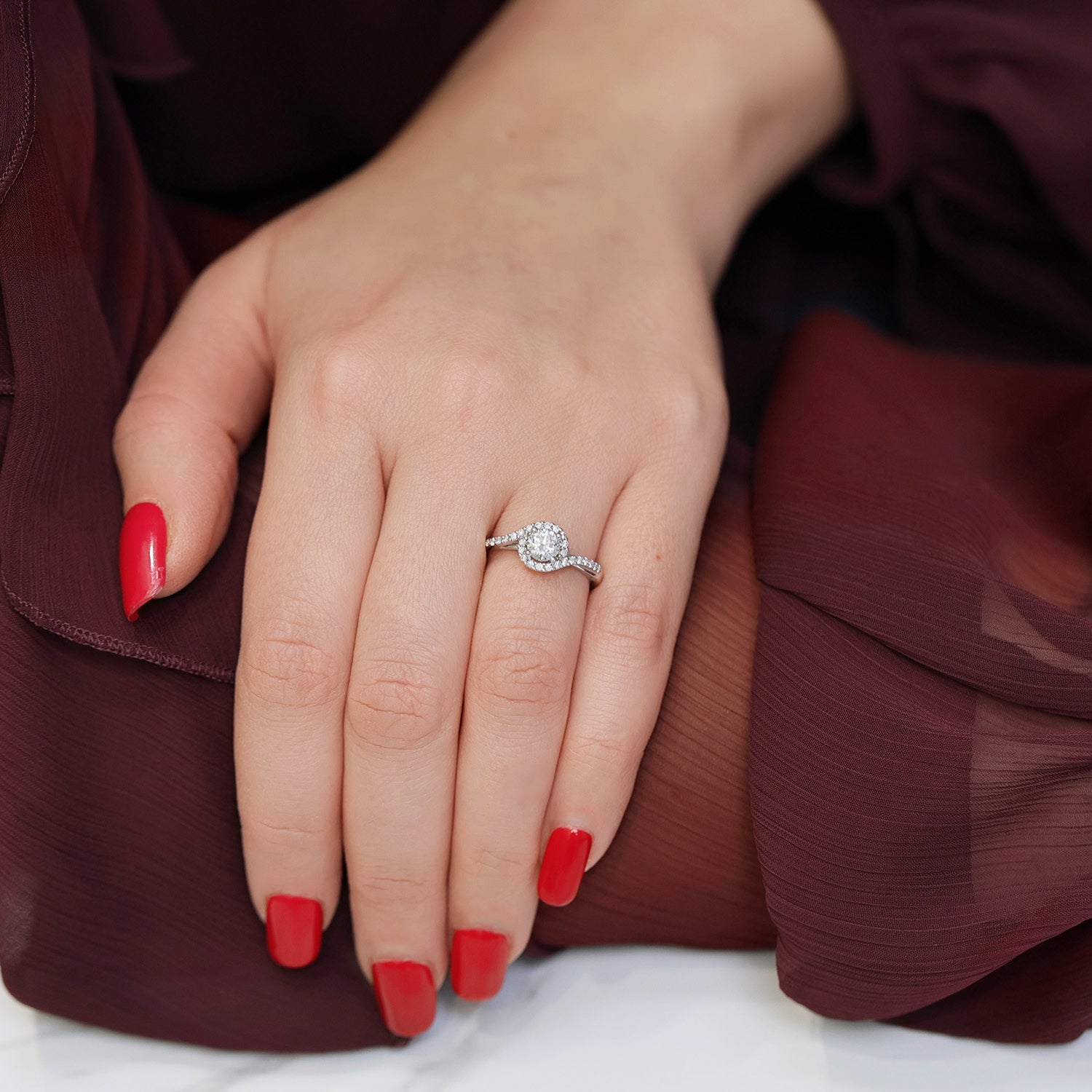 Berry's Platinum Round Brilliant Cut Diamond Ring With Wrap Around Diamond Halo - Berry's Jewellers