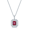 18ct White Gold Rectangular Pink Tourmaline And Diamond Double Halo Pendant