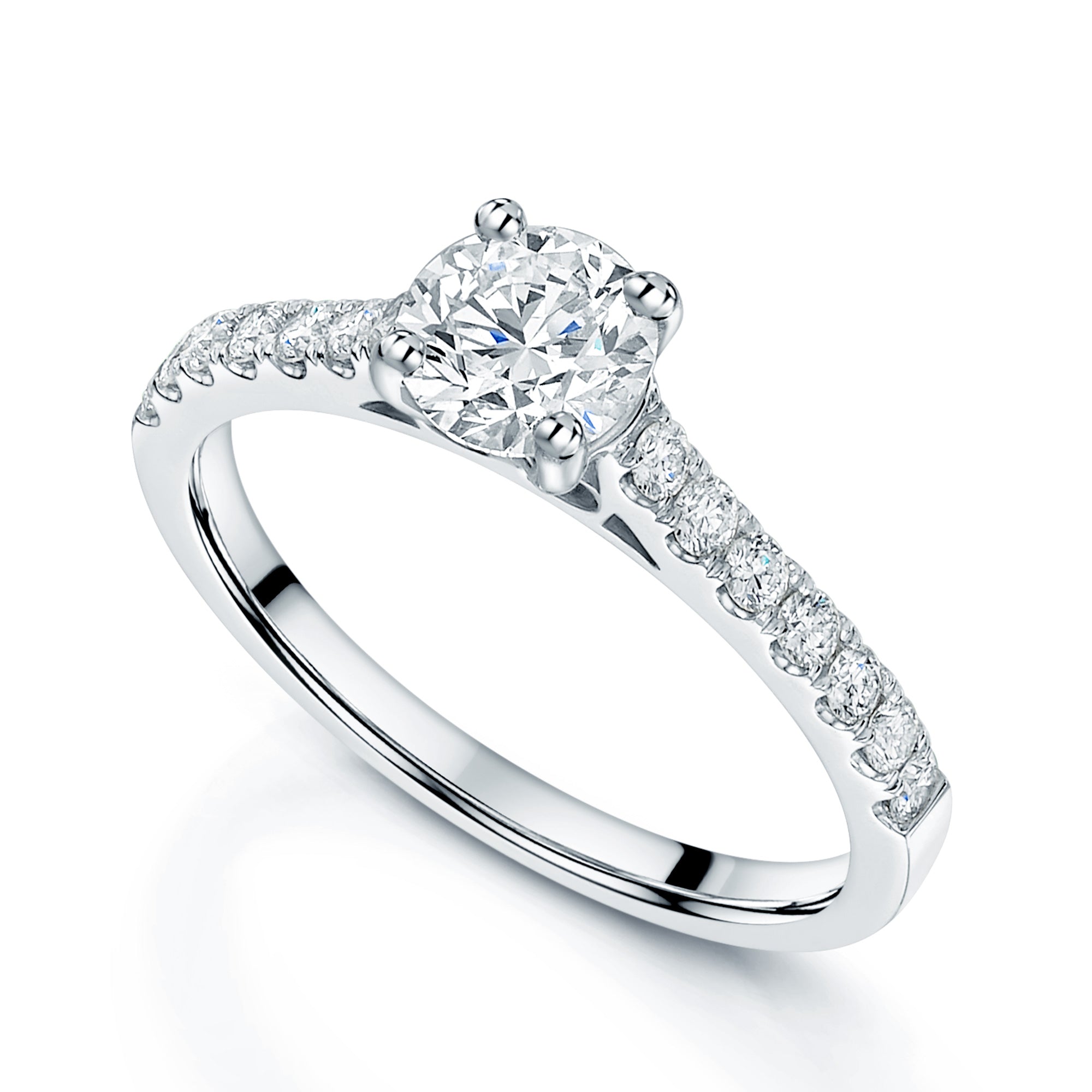 Platinum GIA Certificated Round Brilliant Diamond Ring With Diamond Set Shoulders