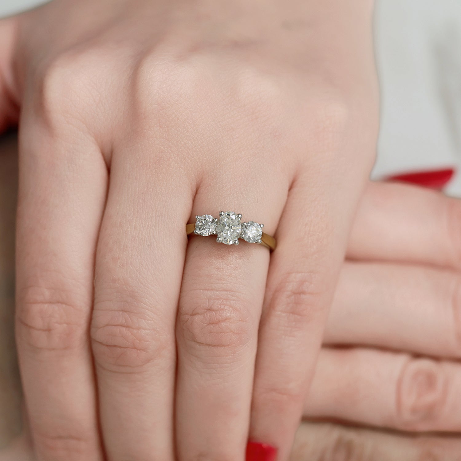 Berry's 18ct Yellow Gold Oval & Round Brilliant Cut Diamond Three Stone Ring - Berry's Jewellers