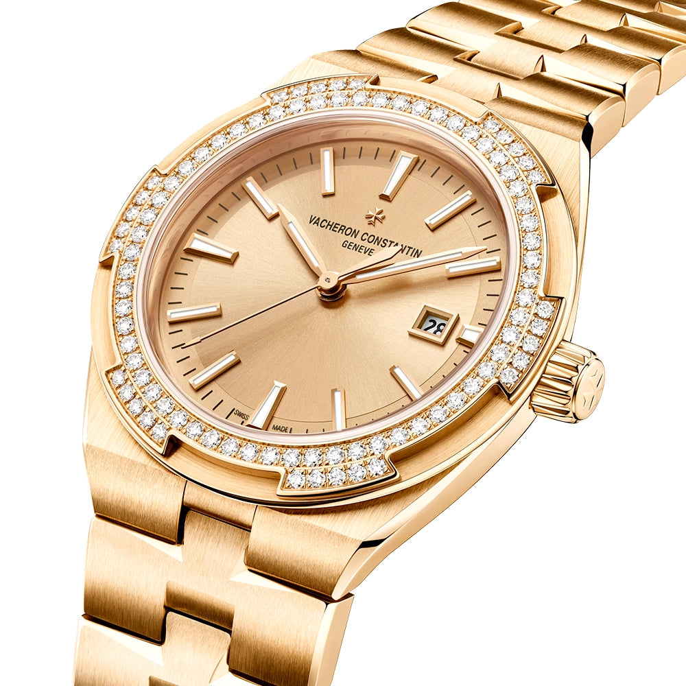 Overseas Self-Winding 35mm 18ct Pink Gold Champagne Dial Bracelet Watch