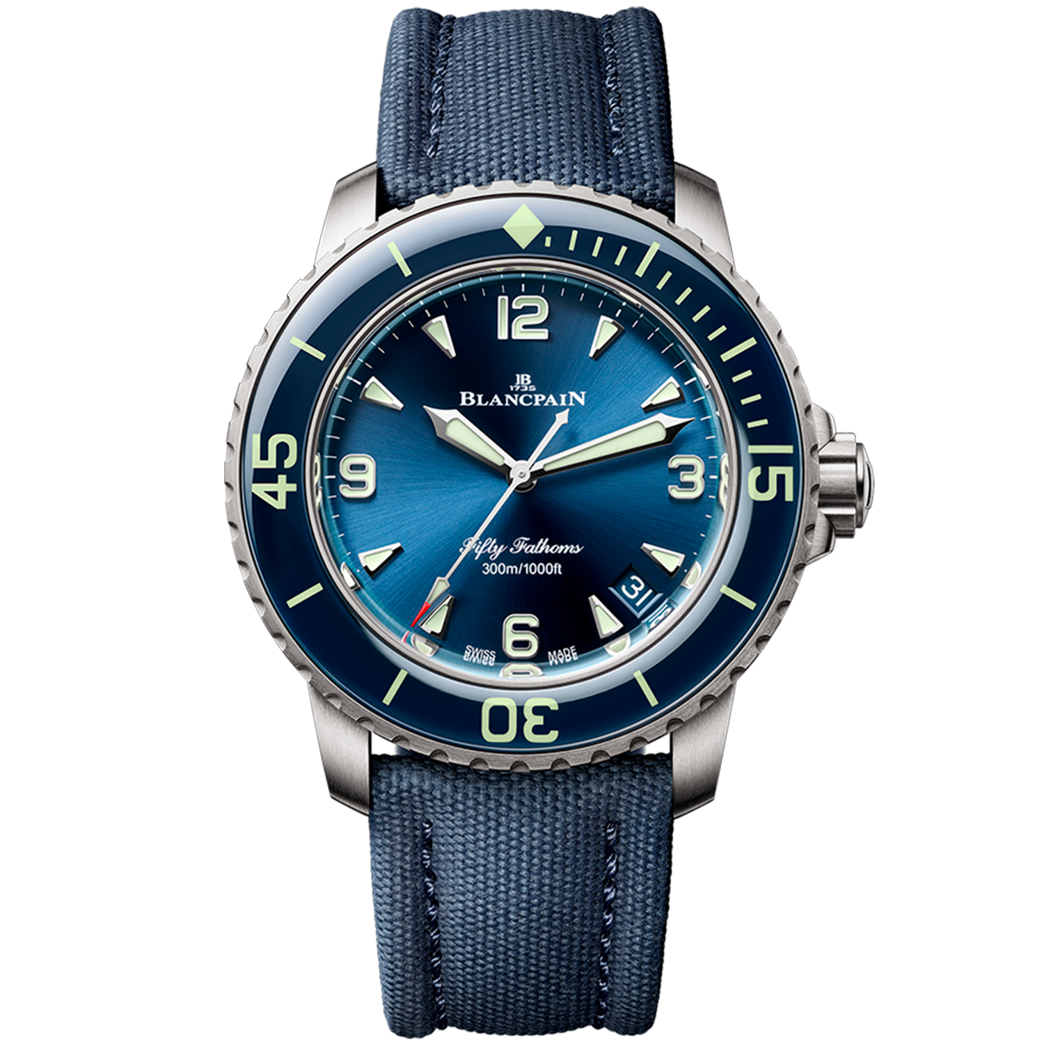 Fifty Fathoms 42.3mm Automatique Blue Dial & Canvas Strap Watch