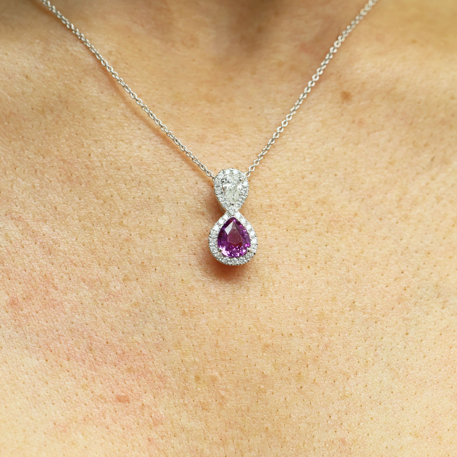 GIA Certificated Natural Pink Sapphire and Diamond Pear Cut Pendant with Fancy Diamond Surround